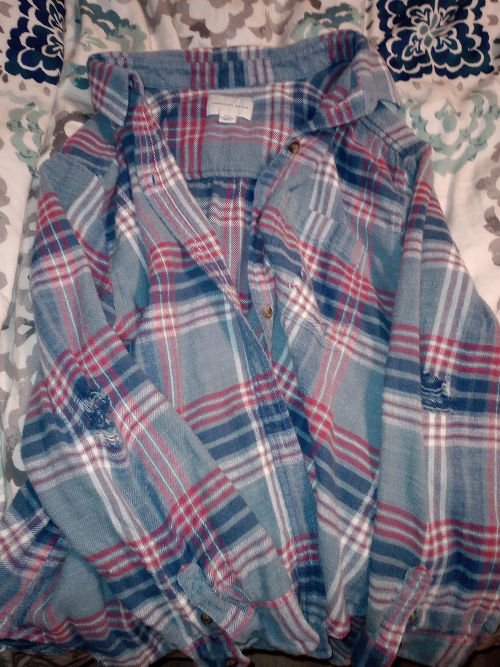 American Eagle Outfitters Light Blue Plaid Button-Down Shirt